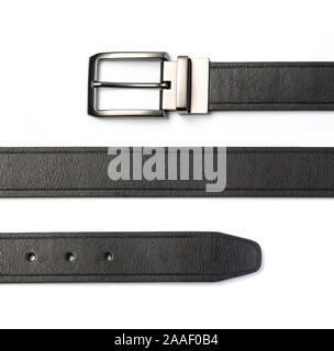 leather belt isolated on white background. Men`s belt. Leather belt with metallic clasp Stock Photo